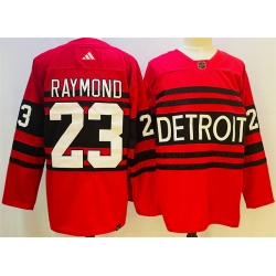 Men Detroit Red Wings 23 Lucas Raymond Red 2022 23 Reverse Retro Stitched Jersey