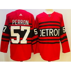 Men Detroit Red Wings 57 David Perron Red 2022 23 Reverse Retro Stitched Jersey
