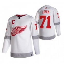 Men Detroit Red Wings 71 Dylan Larkin White Adidas 2020 21 Reverse Retro Alternate NHL Jersey