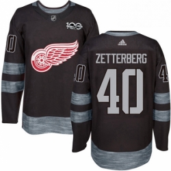 Mens Adidas Detroit Red Wings 40 Henrik Zetterberg Authentic Black 1917 2017 100th Anniversary NHL Jersey 