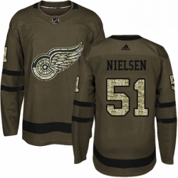 Mens Adidas Detroit Red Wings 51 Frans Nielsen Premier Green Salute to Service NHL Jersey 