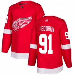 Mens Adidas Detroit Red Wings 91 Sergei Fedorov Authentic Red Home NHL Jersey 