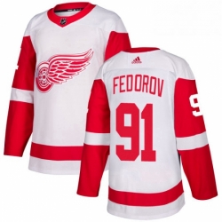 Mens Adidas Detroit Red Wings 91 Sergei Fedorov Authentic White Away NHL Jersey 