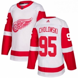 Mens Adidas Detroit Red Wings 95 Dennis Cholowski Authentic White Away NHL Jersey 