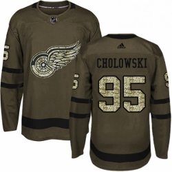 Mens Adidas Detroit Red Wings 95 Dennis Cholowski Premier Green Salute to Service NHL Jersey 