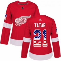 Womens Adidas Detroit Red Wings 21 Tomas Tatar Authentic Red USA Flag Fashion NHL Jersey 