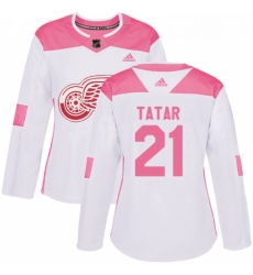 Womens Adidas Detroit Red Wings 21 Tomas Tatar Authentic WhitePink Fashion NHL Jersey 