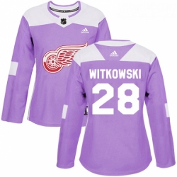 Womens Adidas Detroit Red Wings 28 Luke Witkowski Authentic Purple Fights Cancer Practice NHL Jersey 