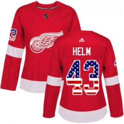 Womens Adidas Detroit Red Wings 43 Darren Helm Authentic Red USA Flag Fashion NHL Jersey 