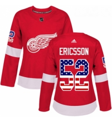 Womens Adidas Detroit Red Wings 52 Jonathan Ericsson Authentic Red USA Flag Fashion NHL Jersey 