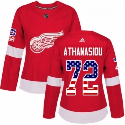 Womens Adidas Detroit Red Wings 72 Andreas Athanasiou Authentic Red USA Flag Fashion NHL Jersey 