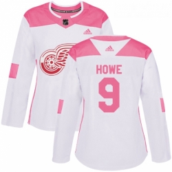 Womens Adidas Detroit Red Wings 9 Gordie Howe Authentic WhitePink Fashion NHL Jersey 