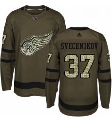 Youth Adidas Detroit Red Wings 37 Evgeny Svechnikov Authentic Green Salute to Service NHL Jersey 