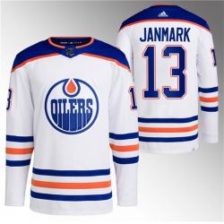 Men Edmonton Oilers 13 Mattias Janmark White Stitched Jersey