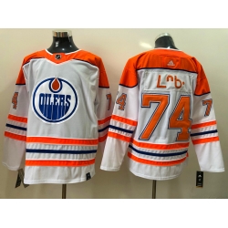 Men Edmonton Oilers L B 74 White Orange 2021 Adidas Stitched NHL Jersey