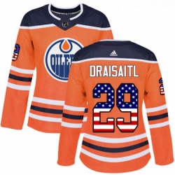 Womens Adidas Edmonton Oilers 29 Leon Draisaitl Authentic Orange USA Flag Fashion NHL Jersey 