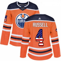 Womens Adidas Edmonton Oilers 4 Kris Russell Authentic Orange USA Flag Fashion NHL Jersey 