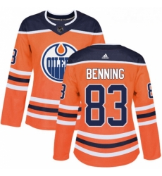 Womens Adidas Edmonton Oilers 83 Matt Benning Authentic Orange Home NHL Jersey 