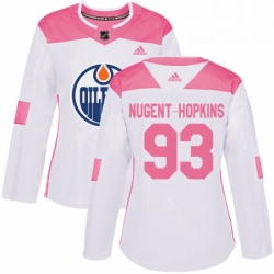 Womens Adidas Edmonton Oilers 93 Ryan Nugent Hopkins Authentic WhitePink Fashion NHL Jersey 