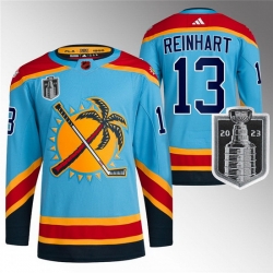 Men Florida Panthers 13 Sam Reinhart Blue 2023 Stanley Cup Final Reverse Retro Stitched Jersey