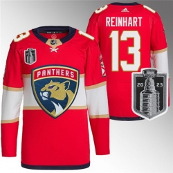 Men Florida Panthers 13 Sam Reinhart Red 2023 Stanley Cup Final Stitched Jersey