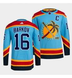 Men Florida Panthers 16 Aleksander Barkov Blue 2022 Reverse Retro Stitched Jersey