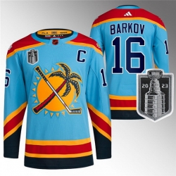Men Florida Panthers 16 Aleksander Barkov Blue 2023 Stanley Cup Final Reverse Retro Stitched Jersey