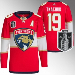 Men Florida Panthers 19 Matthew Tkachuk Red 2023 Stanley Cup Final Stitched Jersey