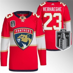 Men Florida Panthers 23 Carter Verhaeghe Red 2023 Stanley Cup Final Stitched Jersey