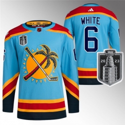Men Florida Panthers 6 Colin White Blue 2023 Stanley Cup Final Reverse Retro Stitched Jersey