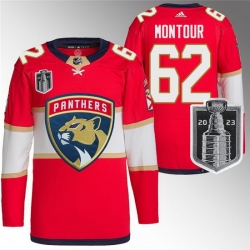 Men Florida Panthers 62 Brandon Montour Red 2023 Stanley Cup Final Stitched Jersey
