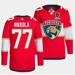 Men Florida Panthers 77 Niko Mikkola Red Home 2024 Stanley Cup Champions Stitched Jersey