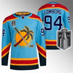 Men Florida Panthers 94 Ryan Lomberg Blue 2023 Stanley Cup Final Reverse Retro Stitched Jersey