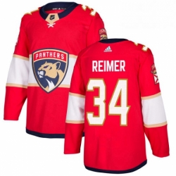 Mens Adidas Florida Panthers 34 James Reimer Authentic Red Home NHL Jersey 