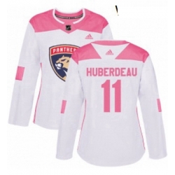 Womens Adidas Florida Panthers 11 Jonathan Huberdeau Authentic WhitePink Fashion NHL Jersey 