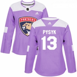 Womens Adidas Florida Panthers 13 Mark Pysyk Authentic Purple Fights Cancer Practice NHL Jersey 