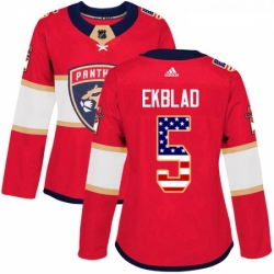 Womens Adidas Florida Panthers 5 Aaron Ekblad Authentic Red USA Flag Fashion NHL Jersey 