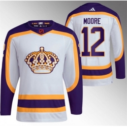 Men Los Angeles Kings 12 Trevor Moore White 2022 Reverse Retro Stitched Jersey