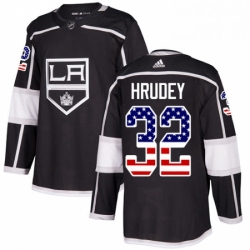 Mens Adidas Los Angeles Kings 32 Kelly Hrudey Authentic Black USA Flag Fashion NHL Jersey 