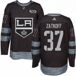 Mens Adidas Los Angeles Kings 37 Jeff Zatkoff Authentic Black 1917 2017 100th Anniversary NHL Jersey 
