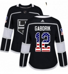 Womens Adidas Los Angeles Kings 12 Marian Gaborik Authentic Black USA Flag Fashion NHL Jersey 