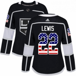 Womens Adidas Los Angeles Kings 22 Trevor Lewis Authentic Black USA Flag Fashion NHL Jersey 