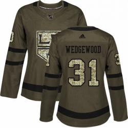 Womens Adidas Los Angeles Kings 31 Scott Wedgewood Authentic Green Salute to Service NHL Jersey 