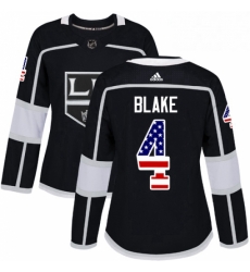 Womens Adidas Los Angeles Kings 4 Rob Blake Authentic Black USA Flag Fashion NHL Jersey 