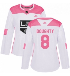 Womens Adidas Los Angeles Kings 8 Drew Doughty Authentic WhitePink Fashion NHL Jersey 