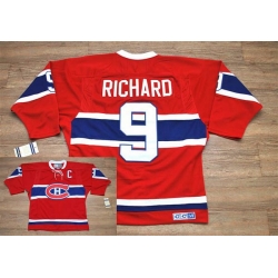 Canadiens #9 Henri Richard Stitched Red CH CCM Throwback NHL Jersey