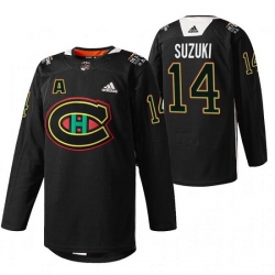 Men Montreal Canadiens 14 Nick Suzuki 2022 Black Warm Up History Night Stitched Jerse