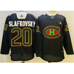 Men Montreal Canadiens 20 Juraj Slafkovsky 2022 Black Warm Up History Night Stitched Jersey