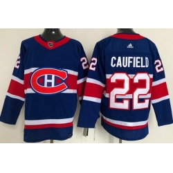 Men Montreal Canadiens 22 Cole Caufield Blue 2021 Reverse Retro Stitched NHL Jersey