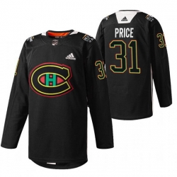 Men Montreal Canadiens 31 Carey Price 2022 Black Warm Up History Night Stitched Jerse